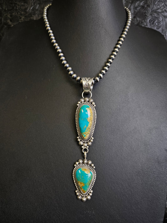 Tom Lewis Royston Turquoise Lariat Necklace Navajo Handmade