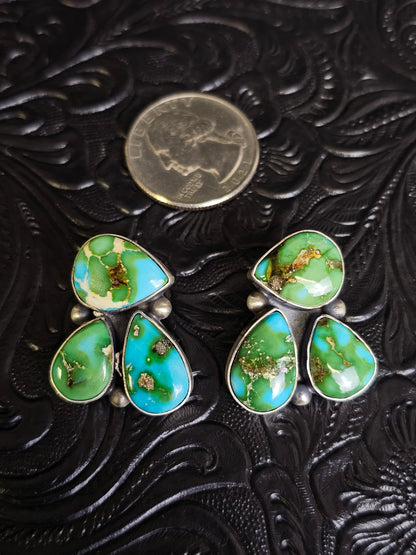 Debra Smith Sonoran Gold Turquoise handmade Navajo Cluster Earrings