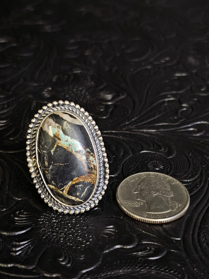 Tillie John Navajo Handmade Blackjack Turquoise Size 9 Ring