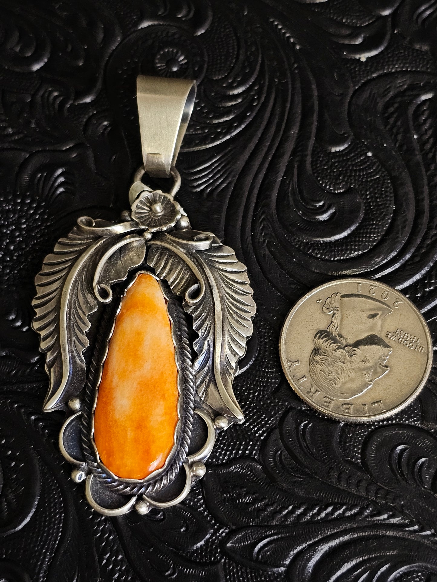 Lydia Begay Handmade Navajo Spiny Oyster Feather Pendant