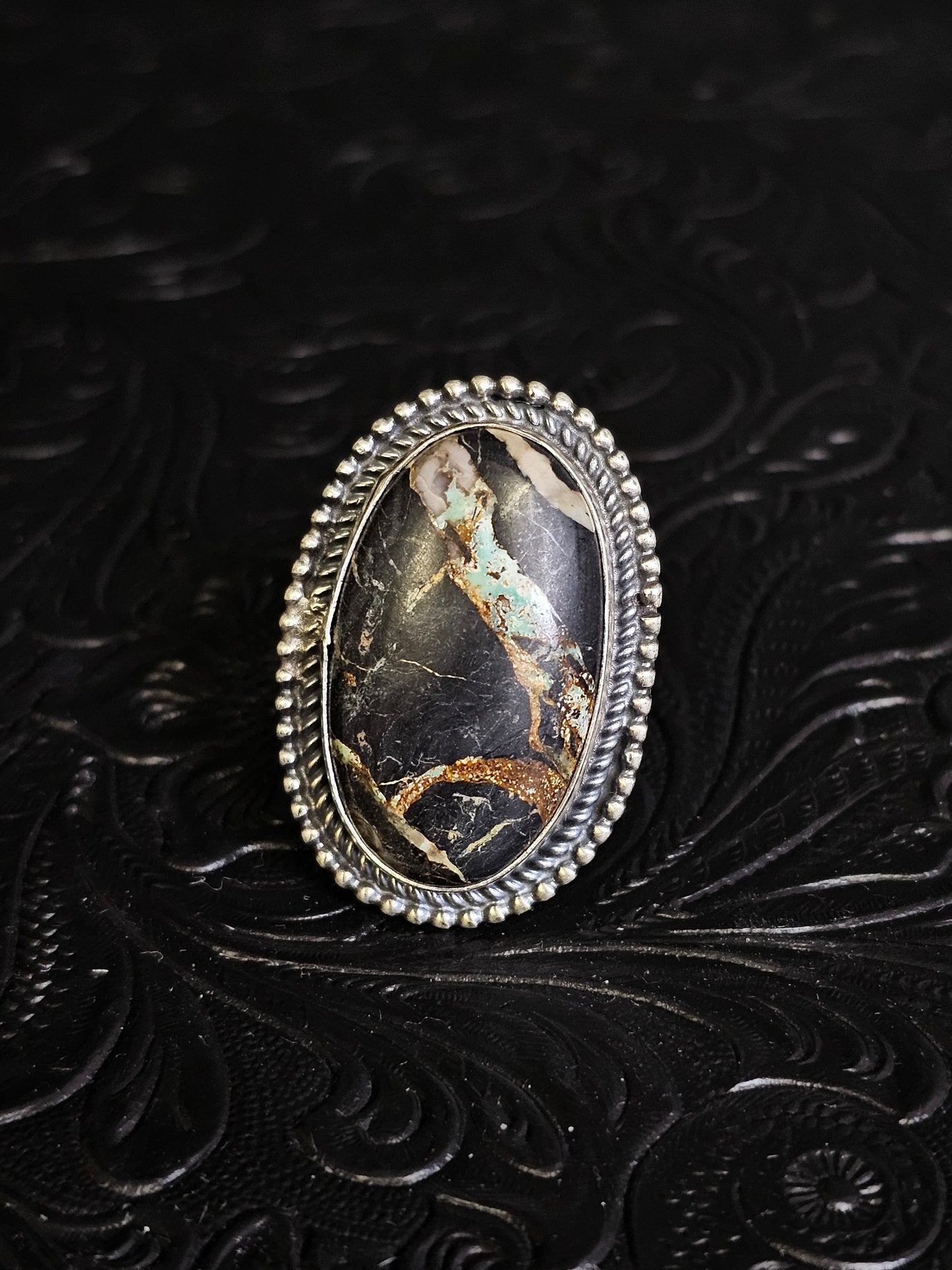 Tillie John Navajo Handmade Blackjack Turquoise Size 9 Ring