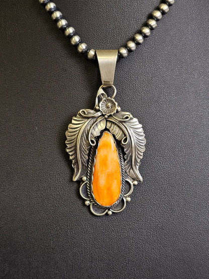 Lydia Begay Handmade Navajo Spiny Oyster Feather Pendant