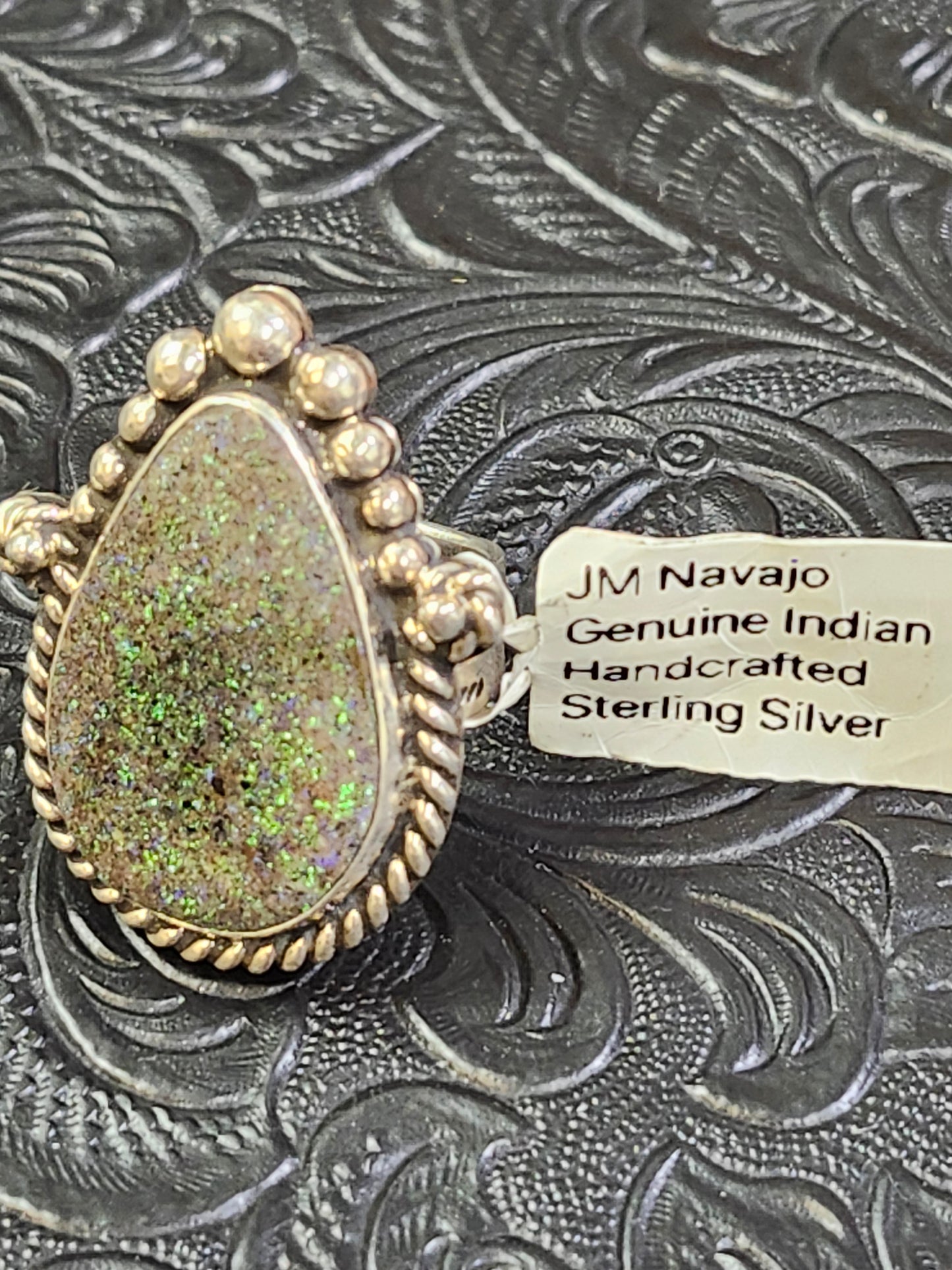 Jakaiya M. Andamooka Opal Handmade Navajo Ring Size 5