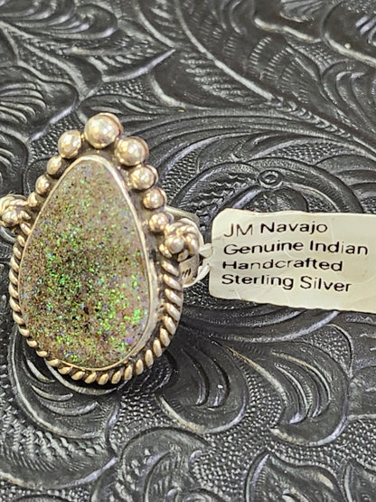 Jakaiya M. Andamooka Opal Handmade Navajo Ring Size 5