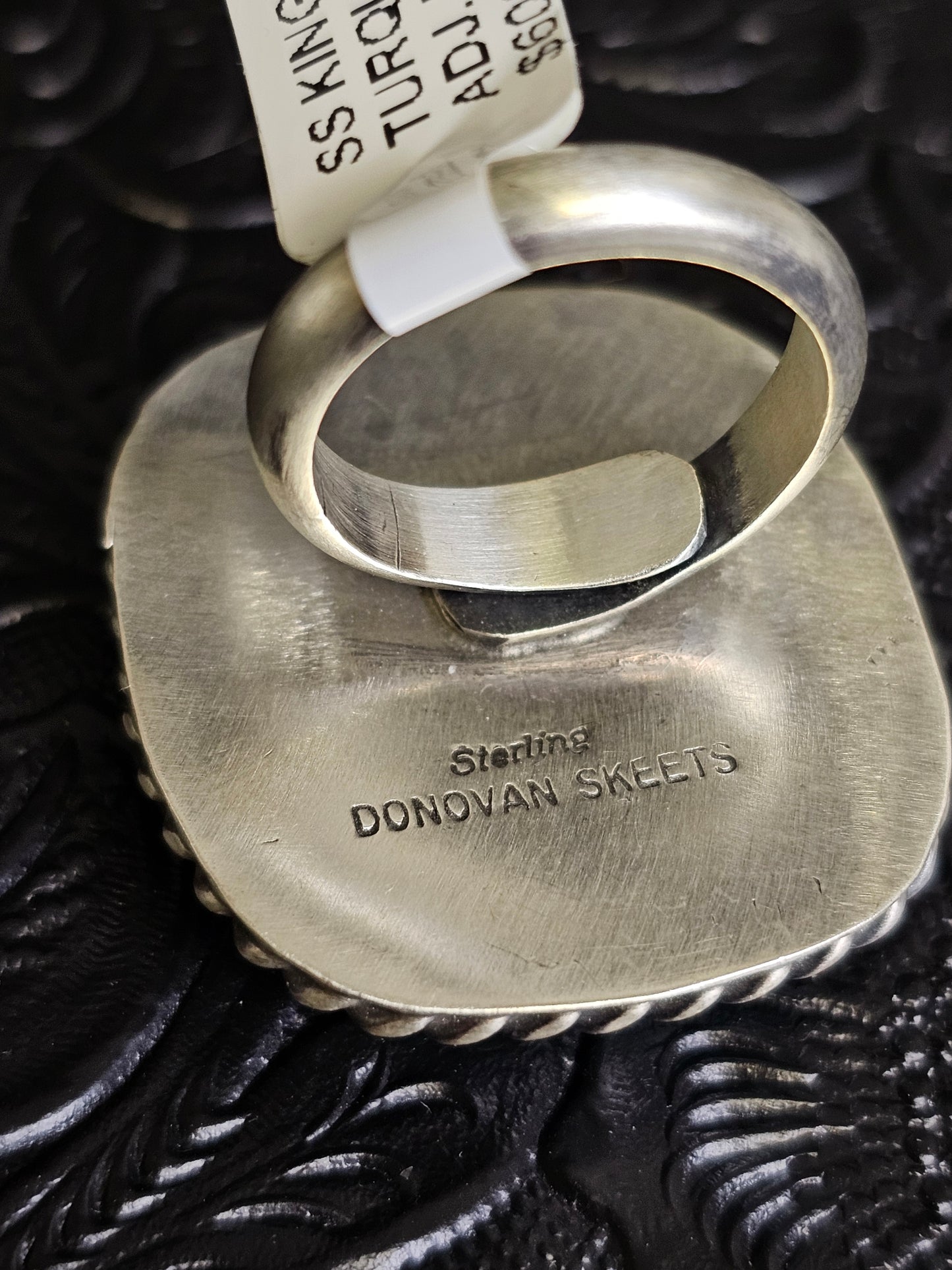 Donovan Skeets Kingman Turquoise Handmade Navajo Square Ring Adjustable