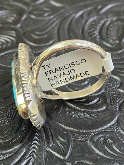 Ty Francisco Kingman Web Turquoise Handmade Navajo Ring Size 9.25