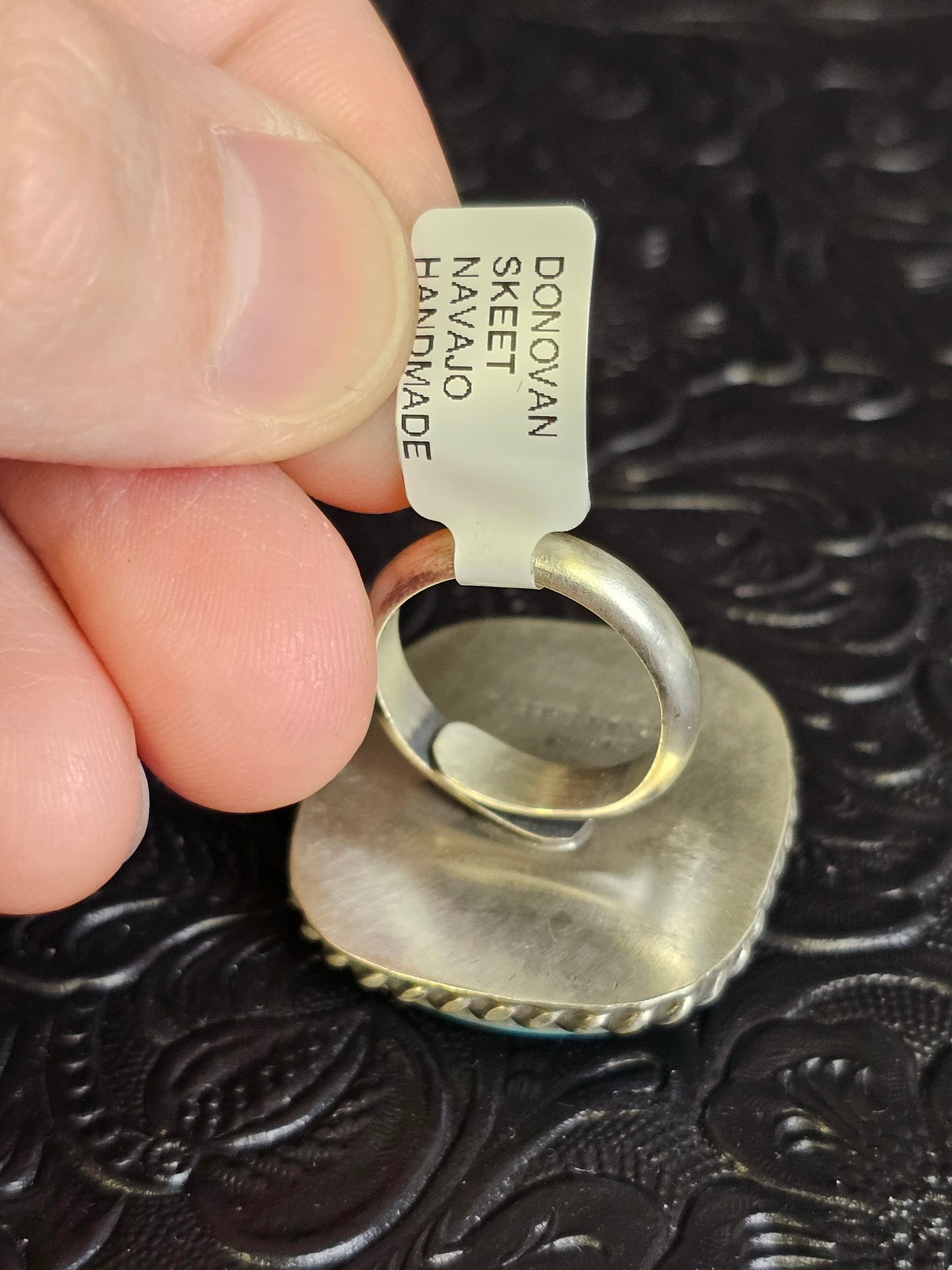 Donovan Skeets Kingman Turquoise Handmade Navajo Square Ring Adjustable