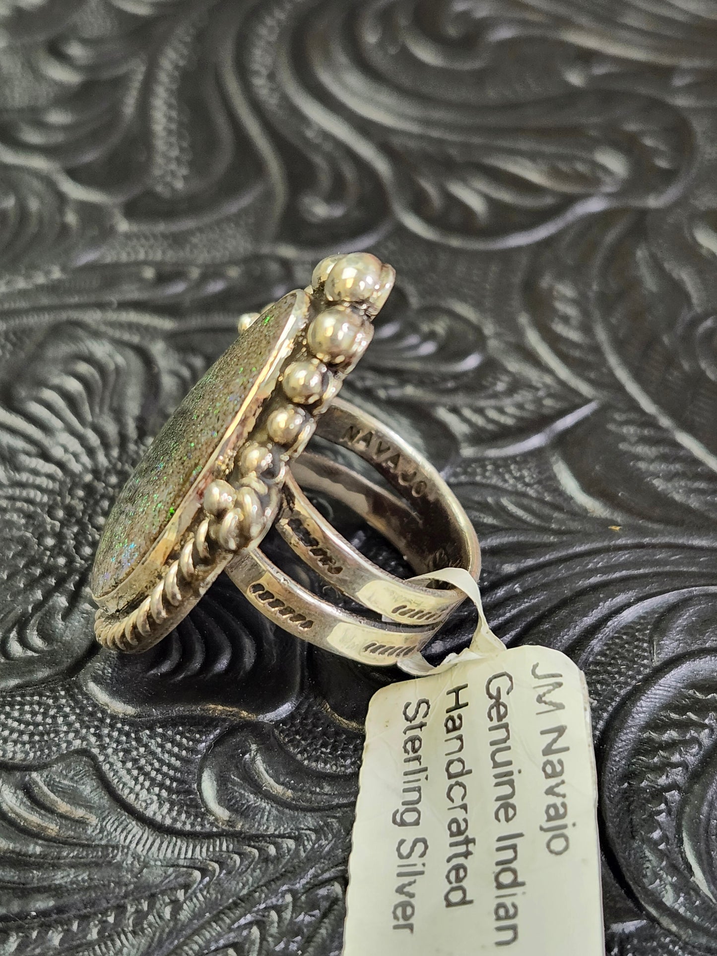 Jakaiya M. Andamooka Opal Handmade Navajo Ring Size 5