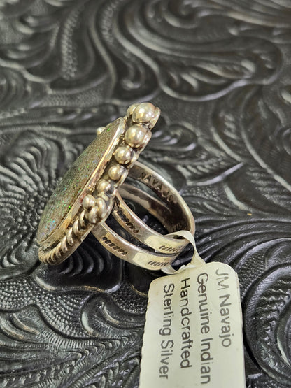 Jakaiya M. Andamooka Opal Handmade Navajo Ring Size 5